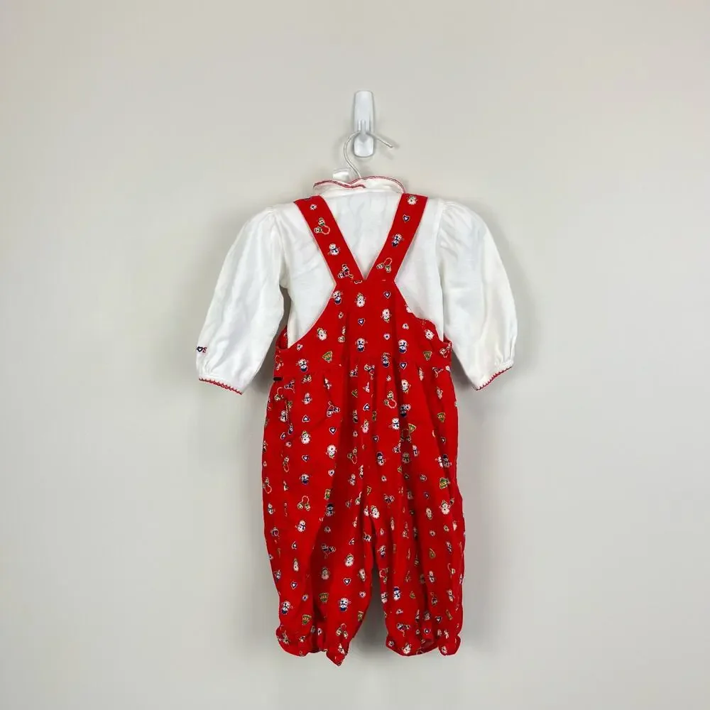 Vintage OshKosh B'gosh Red Snowman Overalls Set 3-6 Months